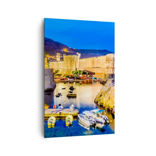 Quadro su tela - Stampe su Tela - Un pittoresco porto di notte con edifici illuminati - 80x120cm - Notte luminosa sull'Adriatico - Decorazione murale moderna per soggiorno e camera da letto ARTTOR