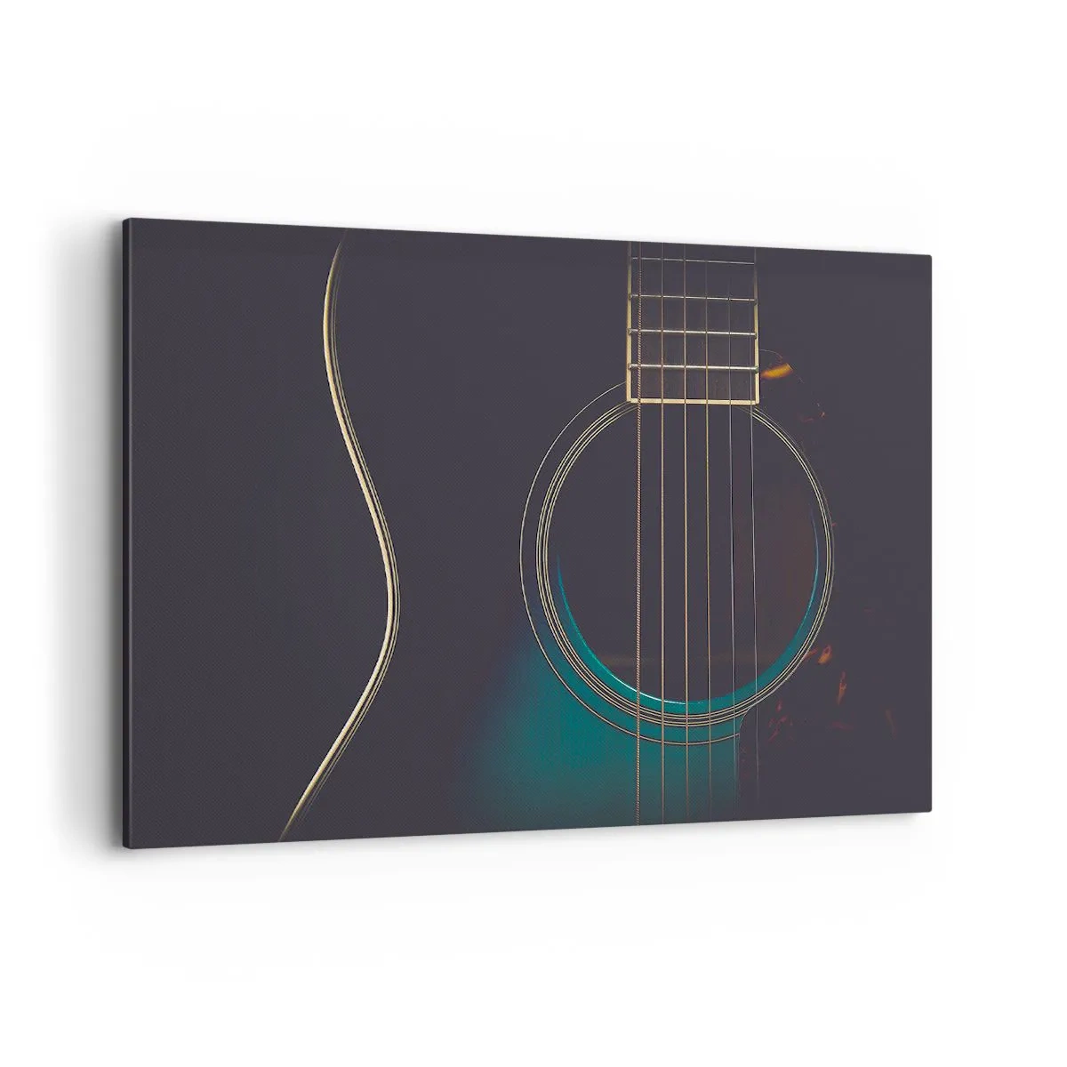 Quadro su tela - Stampe su Tela - Chitarra acustica in una luce scura ed elegante - 120x80cm - L'attimo prima del suono - Decorazione murale moderna per soggiorno e camera da letto ARTTOR