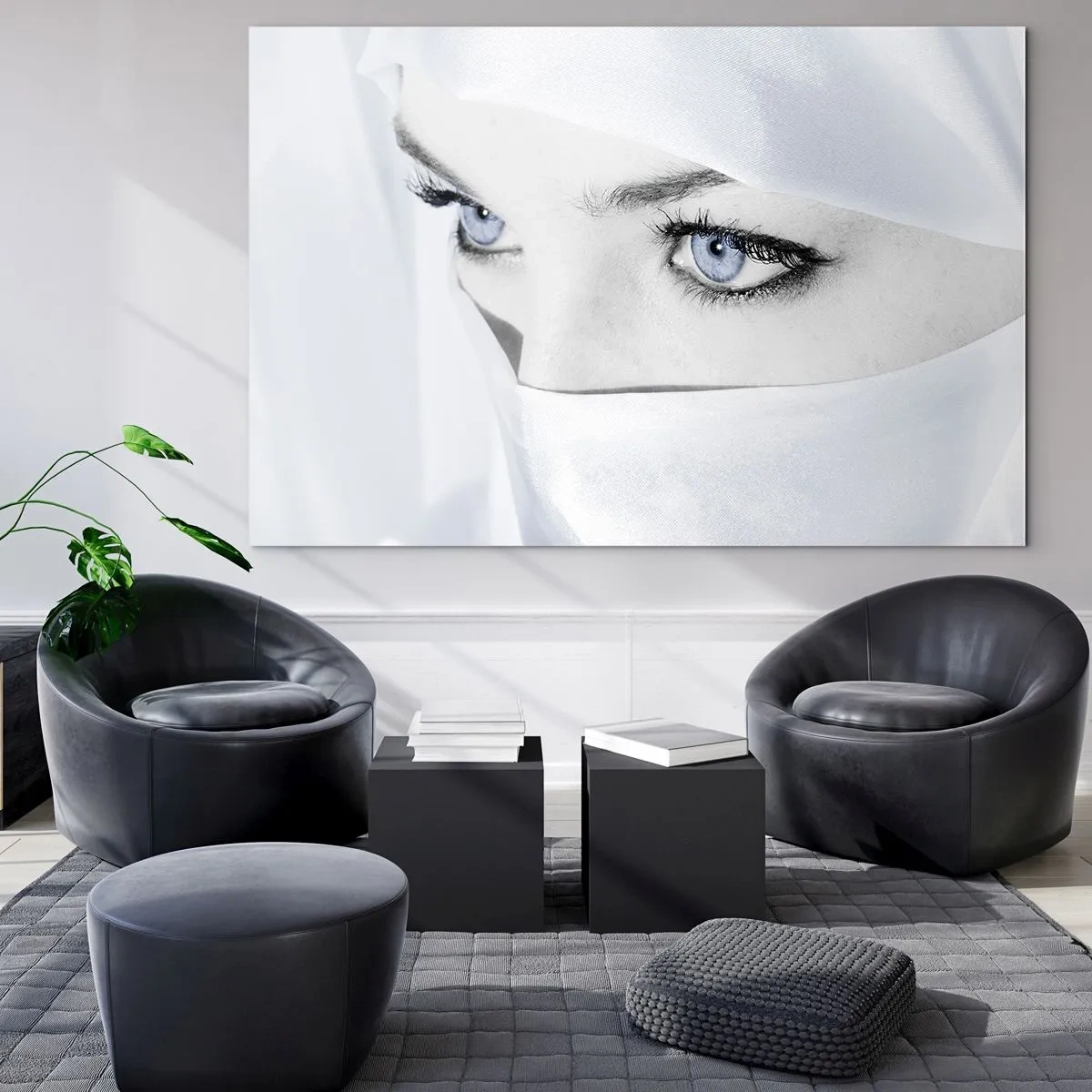 Quadro su vetro - Un ritratto delicato con espressivi occhi azzurri - 70x50cm - Direttamente dalle mille e una notte - Decorazione murale moderna per soggiorno e camera da letto ARTTOR