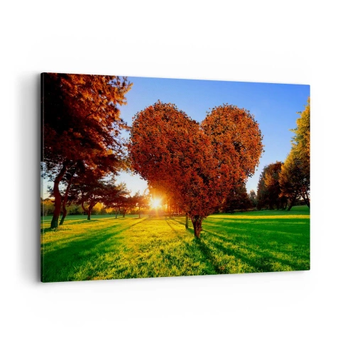 Quadro su tela - Stampe su Tela - Un albero a forma di cuore in uno scenario autunnale - 120x80cm - Come non amare l'autunno - Decorazione murale moderna per soggiorno e camera da letto ARTTOR