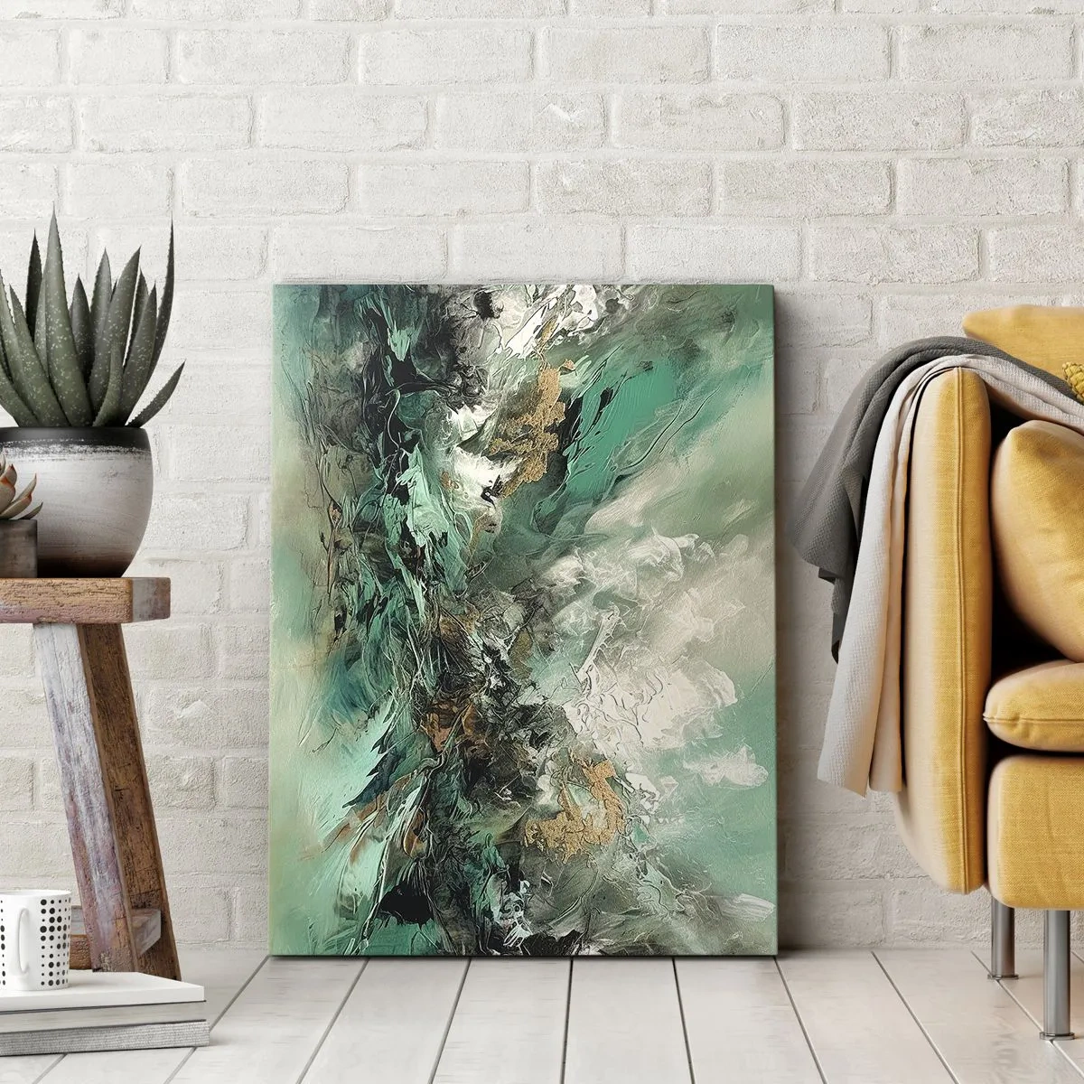 Quadro su tela - Stampe su Tela - Frangente nero e smeraldo - 45x80 cm