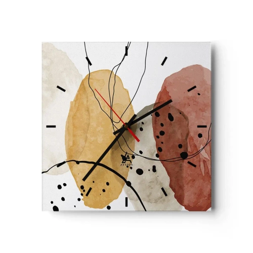 Orologio da parete - Orologio in Vetro - Macchie astratte nei toni del beige, giallo e rosso - 30x30cm - Come aria leggera e trasparente - Decorazione murale moderna per soggiorno e camera da letto ARTTOR