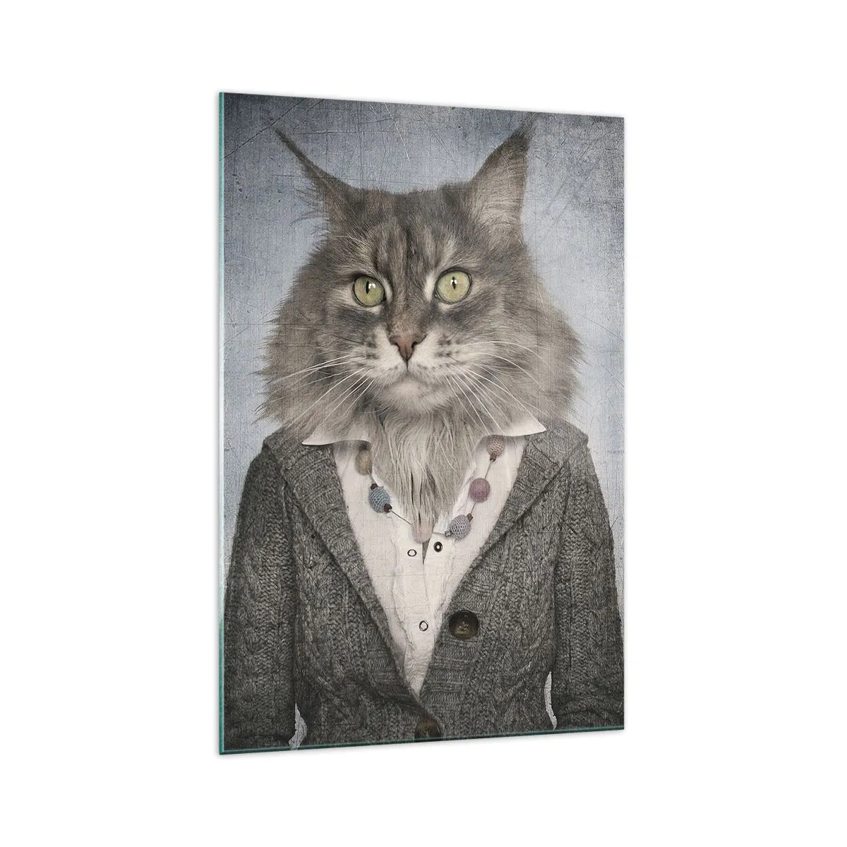 Quadro su vetro - Un trittico con figure di animali in abiti eleganti su uno sfondo stilizzato - 70x100cm - Le pellicce sono nuovamente di moda - Decorazione murale moderna per soggiorno e camera da letto ARTTOR