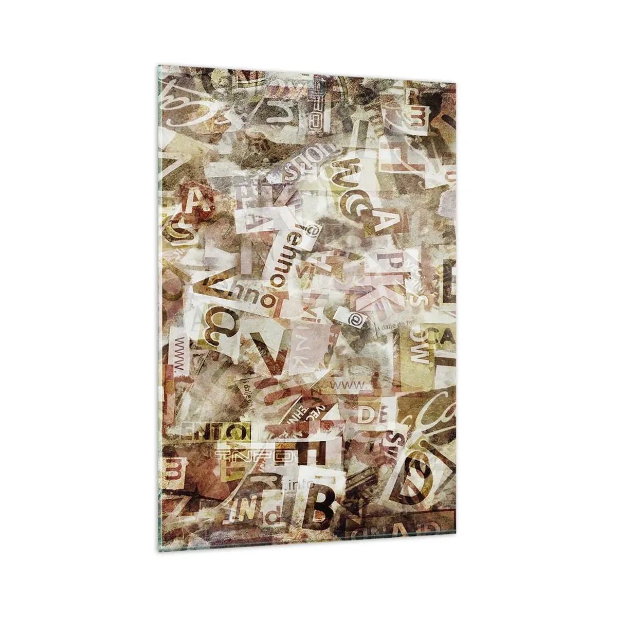 Quadro su vetro - Composizione astratta con lettere e frammenti di testo - 80x120cm - Unificando le chiacchiere - Decorazione murale moderna per soggiorno e camera da letto ARTTOR