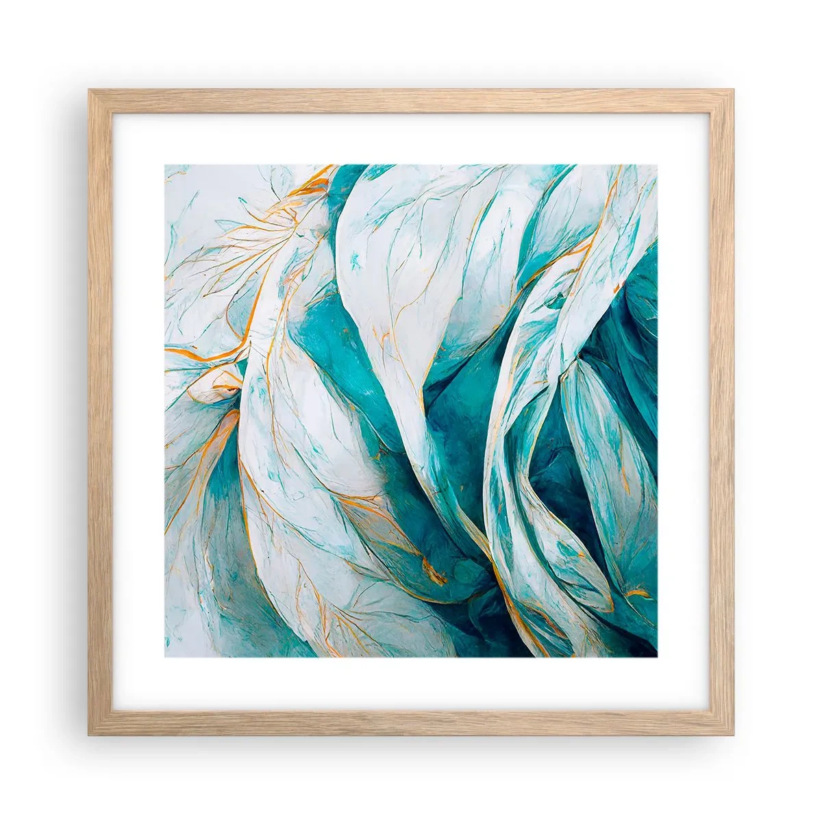 Poster in cornice rovere chiaro - Astrazione blu con motivi d'oro - 40x40 cm