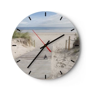 Orologio da parete - Orologio in Vetro - Sentiero in legno che conduce alla spiaggia con vista mare - 30x30cm - Fino all'orizzonte - Decorazione murale moderna per soggiorno, cucina e camera da letto ARTTOR
