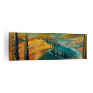 Quadro su tela - Stampe su Tela - Paesaggio toscano con campi, strada e cipressi - 160x50cm - Paesaggio toscano - Decorazione murale moderna per soggiorno e camera da letto ARTTOR