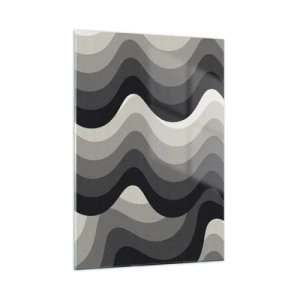 Quadro su vetro - Le onde nelle tonalità del grigio creano un motivo ritmico e geometrico - 50x70cm - Un'onda dopo l'altra - Decorazione murale moderna per soggiorno e camera da letto ARTTOR