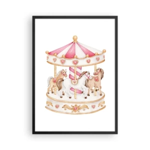 Poster in cornice nera - Giostra ad acquerello in tonalità pastello di rosa - 50x70cm - Il dolce mondo dell'infanzia - Decorazione murale moderna per soggiorno e camera da letto ARTTOR