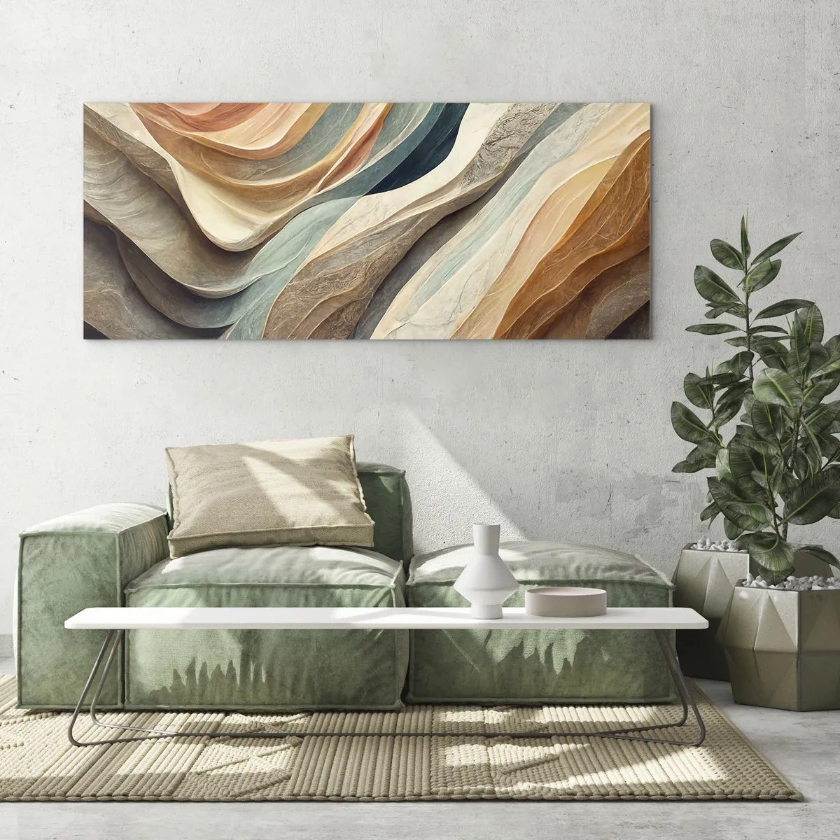 Quadro su vetro - Onde astratte in tonalità pastello - 160x50cm - L'attimo prima del cambiamento - Decorazione murale moderna per soggiorno e camera da letto ARTTOR