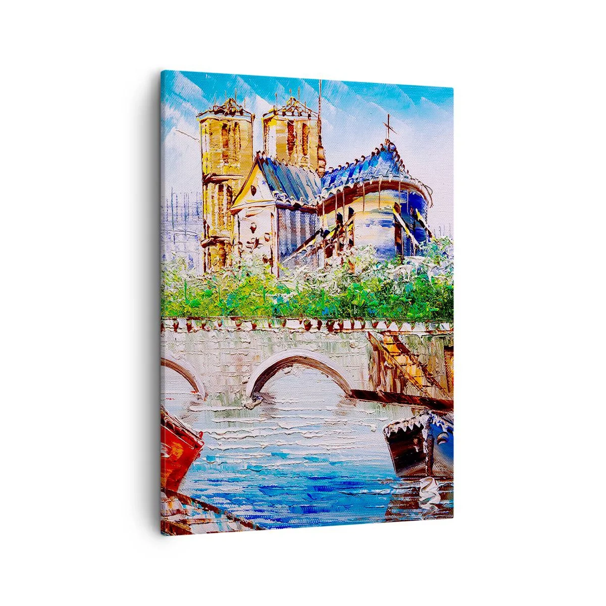 Quadro su tela - Stampe su Tela - Paesaggio con un ponte e una cattedrale in stile classico - 50x70cm - Il loro tempo non passa mai - Decorazione murale moderna per soggiorno e camera da letto ARTTOR