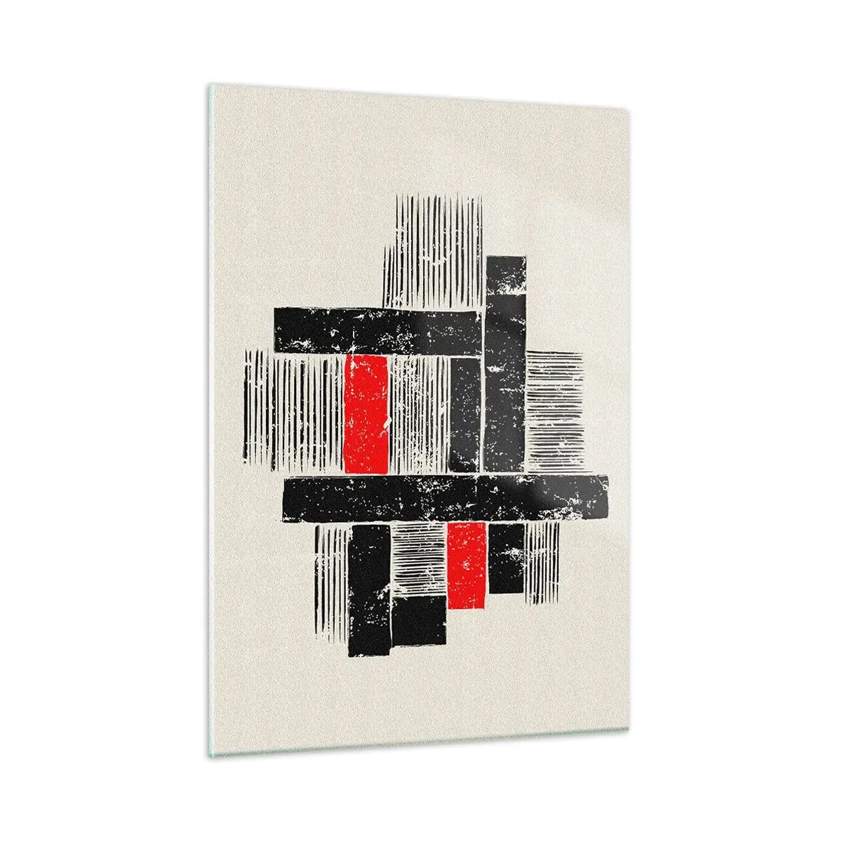 Quadro su vetro - Strisce astratte in nero e rosso - 50x70cm - Rosso e nero - Decorazione murale moderna per soggiorno e camera da letto ARTTOR