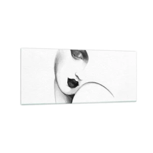 Quadro su vetro - Un sottile ritratto di una donna in stile monocromatico - 120x50cm - Nello stile di Lempicka - Decorazione murale moderna per soggiorno e camera da letto ARTTOR