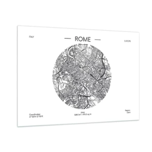 Quadro su vetro - Una mappa di Roma sotto forma di disegno stradale dettagliato - 100x70cm - Anatomia di Roma - Decorazione murale moderna per soggiorno e camera da letto ARTTOR