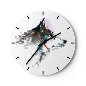 Orologio da parete - Orologio in Vetro - Un lupo acquerello in delicate tonalità su sfondo bianco - 30x30cm - Si parla del lupo - Decorazione murale moderna per soggiorno, cucina e camera da letto ARTTOR