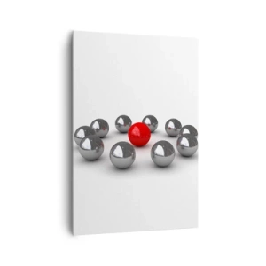 Quadro su tela - Stampe su Tela - Una palla rossa circondata da palline argentate su uno sfondo bianco - 70x100cm - Cerchio in argento e rosso - Decorazione murale moderna per soggiorno e camera da letto ARTTOR