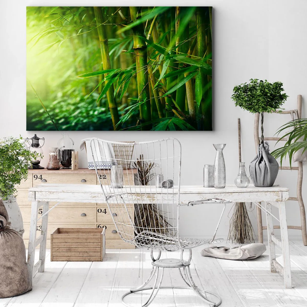Quadro su tela - Stampe su Tela - Foresta di bambù verde in luce soffusa - 120x80cm - Conoscere il verde in sé - Decorazione murale moderna per soggiorno e camera da letto ARTTOR