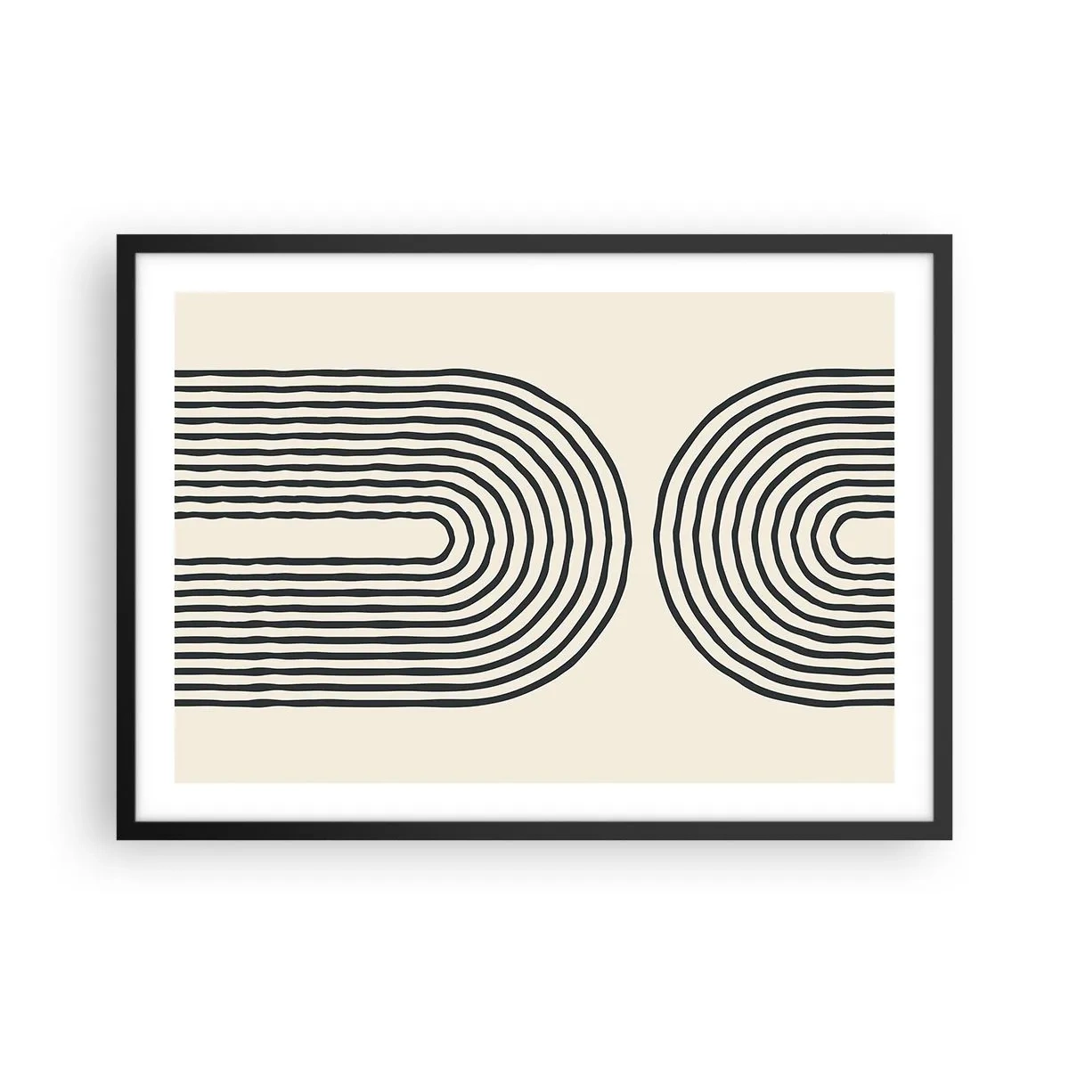 Poster in cornice nera - Motivo geometrico astratto con linee simmetriche su sfondo chiaro - 70x50cm - Tra un attimo... - Decorazione murale moderna per soggiorno e camera da letto ARTTOR