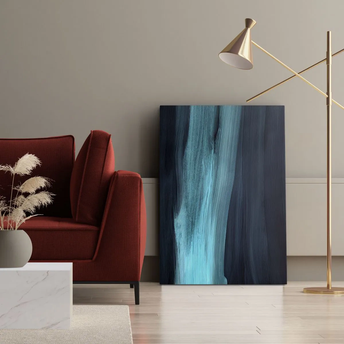 Quadro su tela - Stampe su Tela - Sottili onde astratte in tonalità scure di blu - 50x70cm - Seguendo la corrente - Decorazione murale moderna per soggiorno e camera da letto ARTTOR