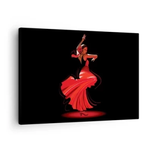 Quadro su tela - Stampe su Tela - Ballerina di flamenco in abito rosso su sfondo nero - 70x50cm - Lo spirito focoso del flamenco - Decorazione murale moderna per soggiorno e camera da letto ARTTOR