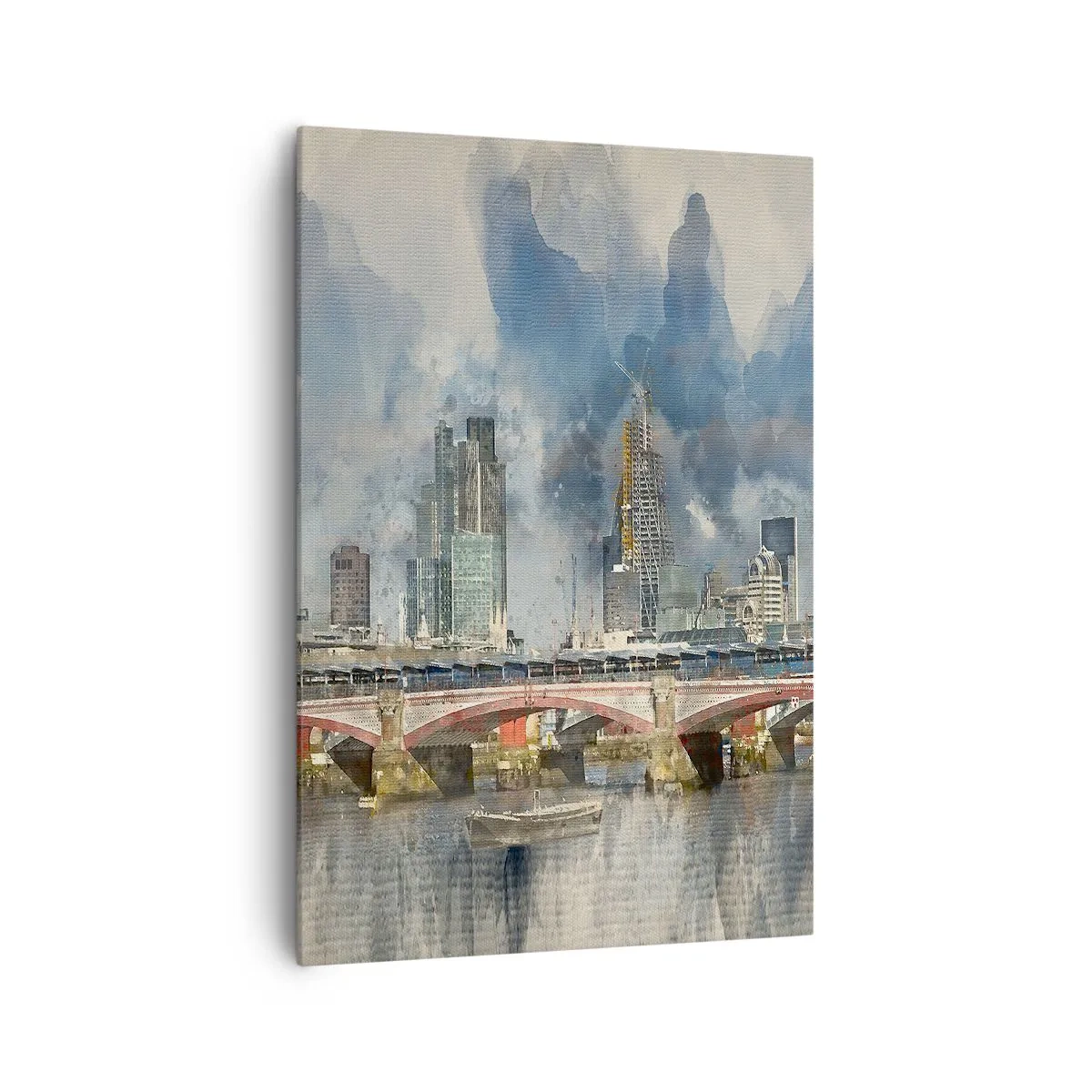 Quadro su tela - Stampe su Tela - Vista ad acquerello del ponte e dello skyline della città - 70x100cm - Londra in tutta la sua bellezza - Decorazione murale moderna per soggiorno e camera da letto ARTTOR