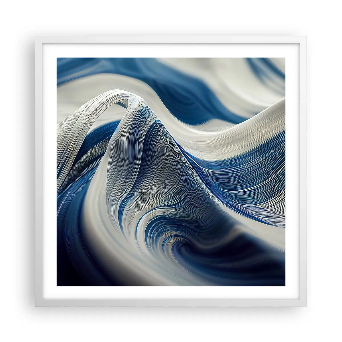 Poster in cornice bianca - Fluidità di blu e di bianco - 60x60 cm