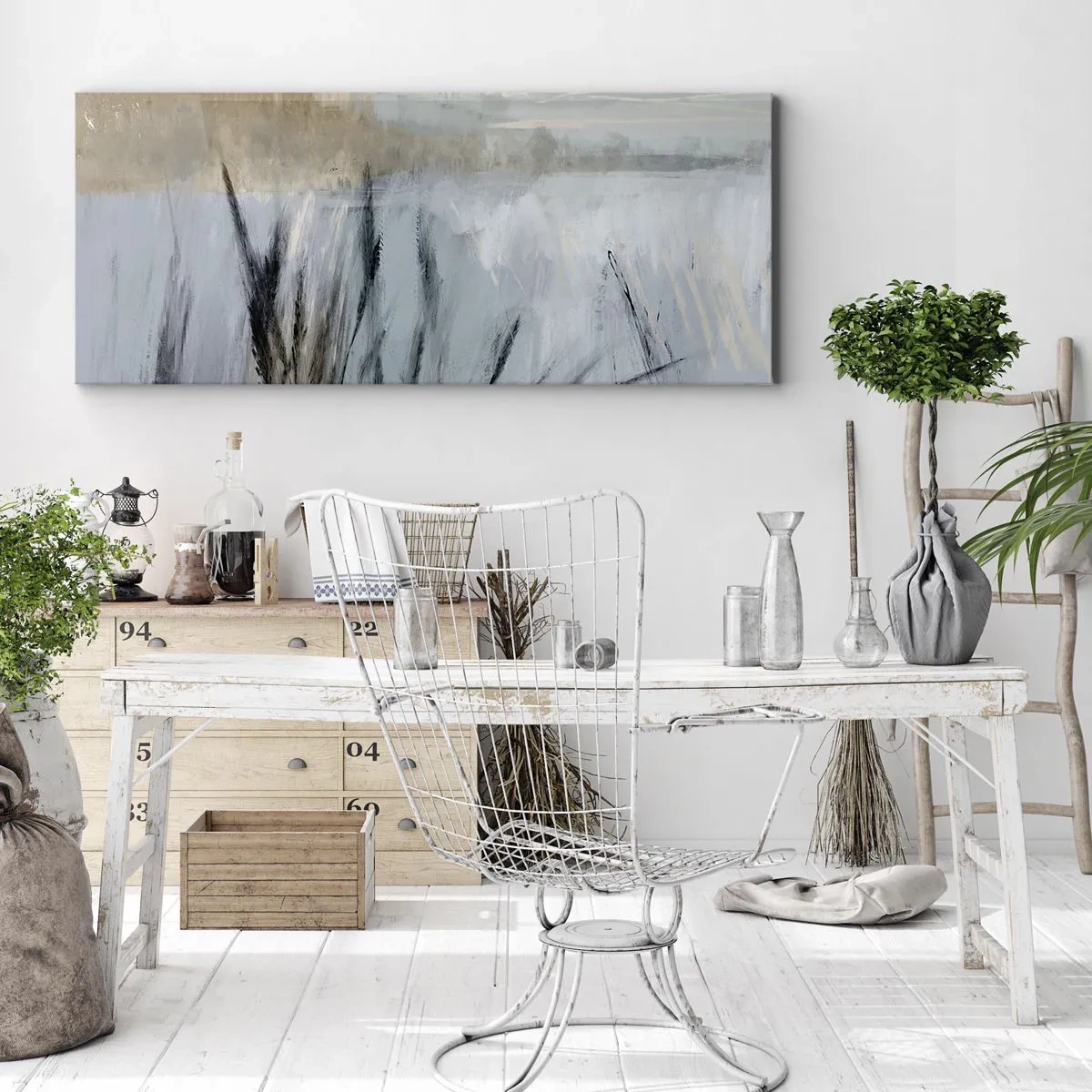 Quadro su tela - Stampe su Tela - Un pittoresco paesaggio invernale con campi ed erbe - 140x50cm - Campi d'inverno - Decorazione murale moderna per soggiorno e camera da letto ARTTOR