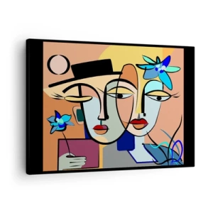 Quadro su tela - Stampe su Tela - Ritratti cubisti dai colori vivaci con motivo floreale - 70x50cm - Appuntamento in stile Picasso - Decorazione murale moderna per soggiorno e camera da letto ARTTOR