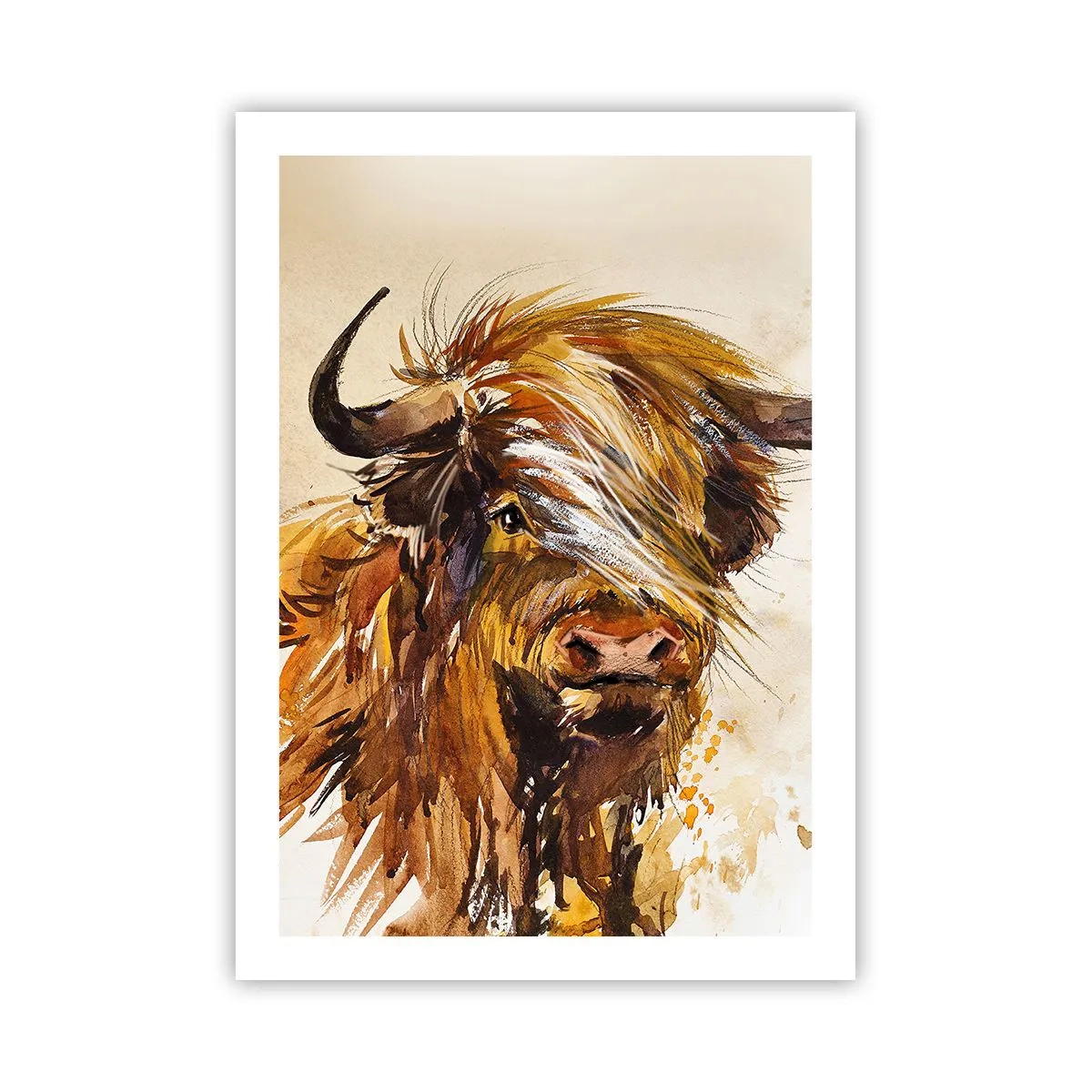 Poster - Ritratto di un toro in stile acquerello artistico - 50x70cm - L'orgoglio del cacciatore - Decorazione murale moderna per soggiorno e camera da letto ARTTOR