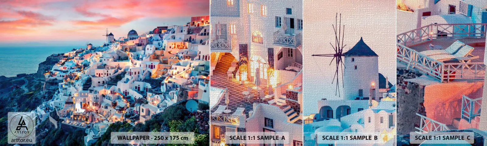 Campione di Fotomurale Premium Canvas - La tua grossa vacanza greca - Paesaggio, Grecia, Santorini - 100x30 cm