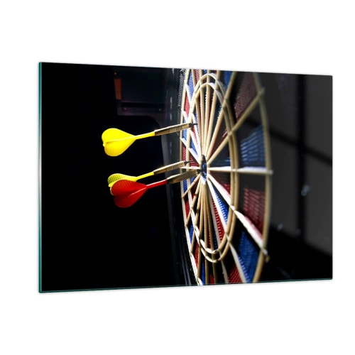 Quadro su vetro - Freccette che colpiscono un bersaglio in un ambiente buio - 120x80cm - Dritto al centro - Decorazione murale moderna per soggiorno e camera da letto ARTTOR