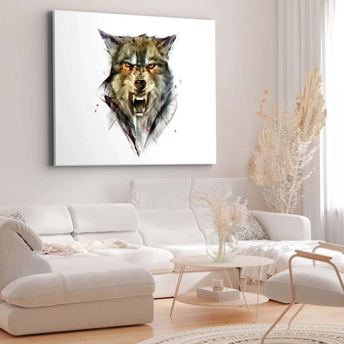 Quadro su tela - Stampe su Tela - Un lupo pericoloso in una forma dinamica e artistica - 120x80cm - Non si passa! - Decorazione murale moderna per soggiorno e camera da letto ARTTOR