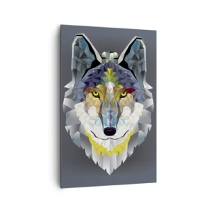 Quadro su tela - Stampe su Tela - Immagine geometrica di un lupo su sfondo grigio - 80x120cm - Si parla del lupo - Decorazione murale moderna per soggiorno e camera da letto ARTTOR