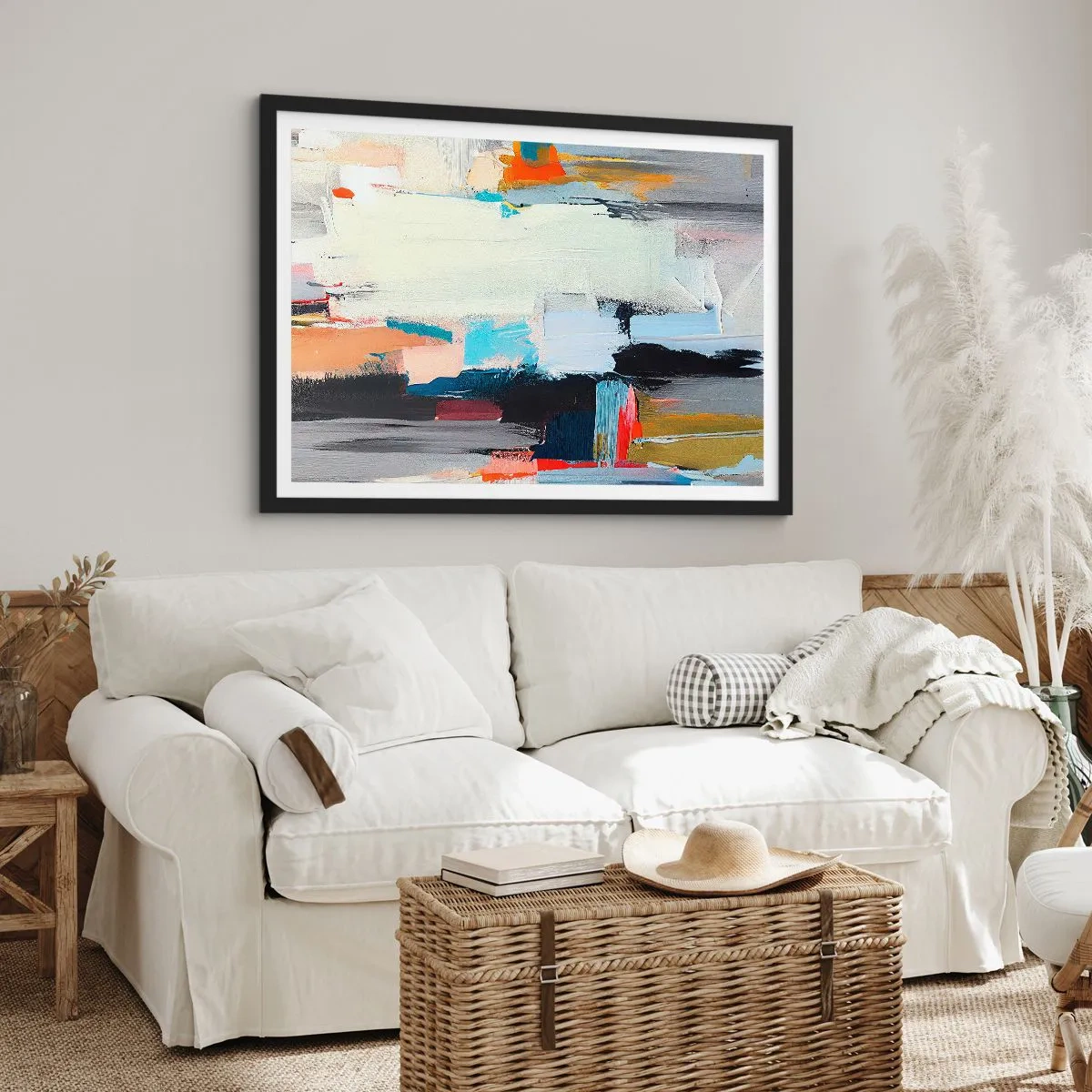 Poster in cornice nera - Astrazione colorata con pennellate dinamiche - 100x70cm - C'è una logica? - Decorazione murale moderna per soggiorno e camera da letto ARTTOR