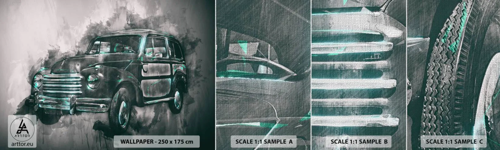 Campione di Fotomurale Premium Canvas - L'onorato antenato - Auto retrò, Settore automobilistico, Viaggio - 100x30 cm