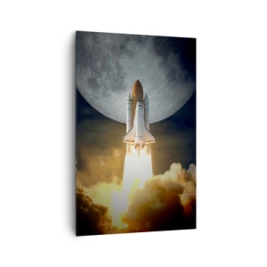 Quadro su tela - Stampe su Tela - Un razzo che decolla sullo sfondo della luna piena circondata da nuvole dinamiche. - 80x120cm - L'inizio di un'avventura spaziale - Decorazione murale moderna per soggiorno e camera da letto ARTTOR