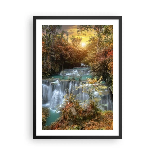 Poster in cornice nera - Una cascata circondata da alberi autunnali al tramonto - 50x70cm - Il tesoro nascosto nel bosco - Decorazione murale moderna per soggiorno e camera da letto ARTTOR
