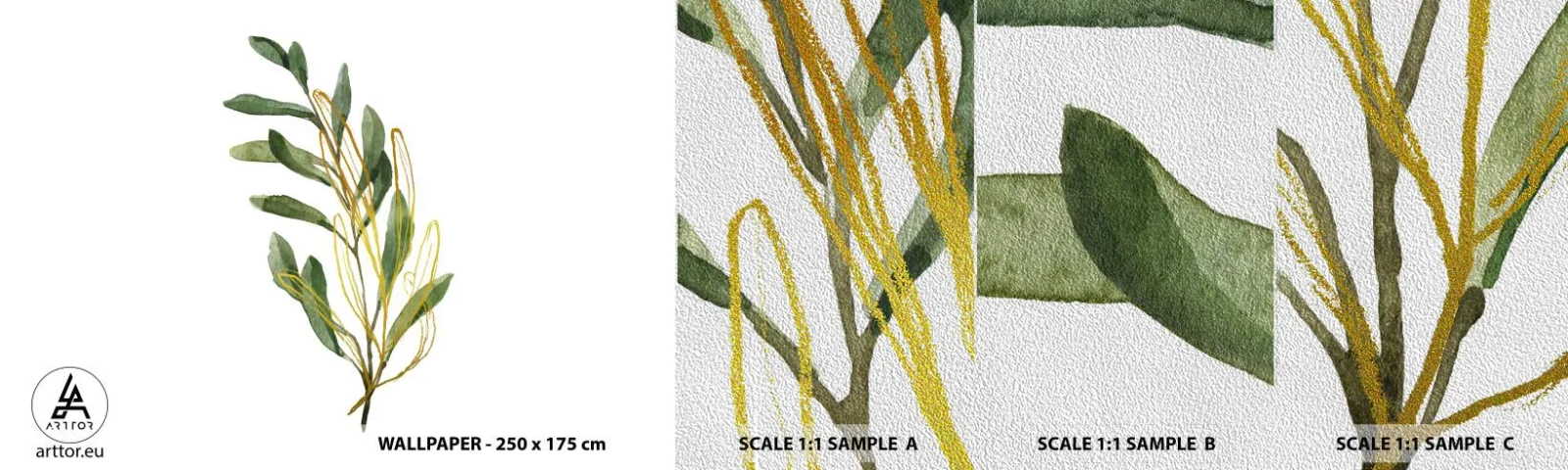 Campione di Fotomurale Premium Sand - Tutto ciò che è buono - Foglie, Oliva, Pianta - 100x30 cm