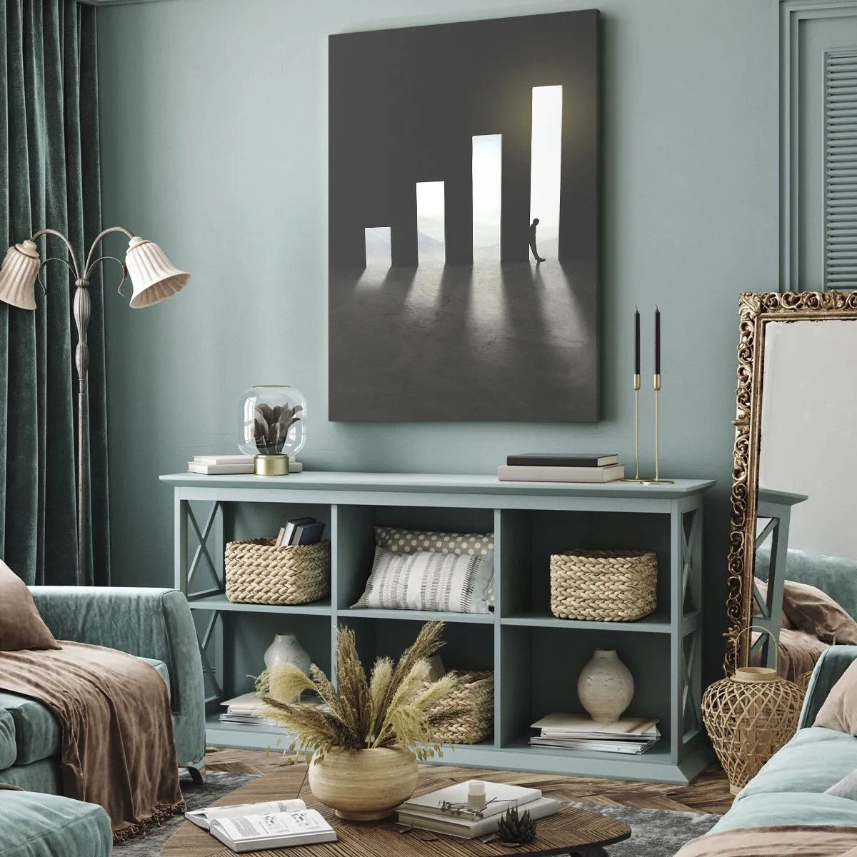 Quadro su tela - Stampe su Tela - Crescita simbolica sotto forma di passaggi illuminati dalla luce - 50x70cm - Successo - impressione - Decorazione murale moderna per soggiorno e camera da letto ARTTOR