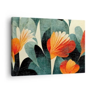 Quadro su tela - Stampe su Tela - Fiori dalle intense tonalità di arancione e verde - 70x50cm - Caldo dei tropici e fresco del verde - Decorazione murale moderna per soggiorno e camera da letto ARTTOR