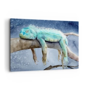 Quadro su tela - Stampe su Tela - Iguana blu che riposa su un ramo - 100x70cm - Va tutto bene! - Decorazione murale moderna per soggiorno e camera da letto ARTTOR
