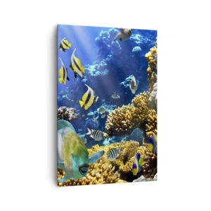 Quadro su tela - Stampe su Tela - Una barriera corallina colorata con pesci tropicali nelle profondità dell'oceano. - 70x100cm - Traffico intenso sulla via delle vacanze - Decorazione murale moderna per soggiorno e camera da letto ARTTOR