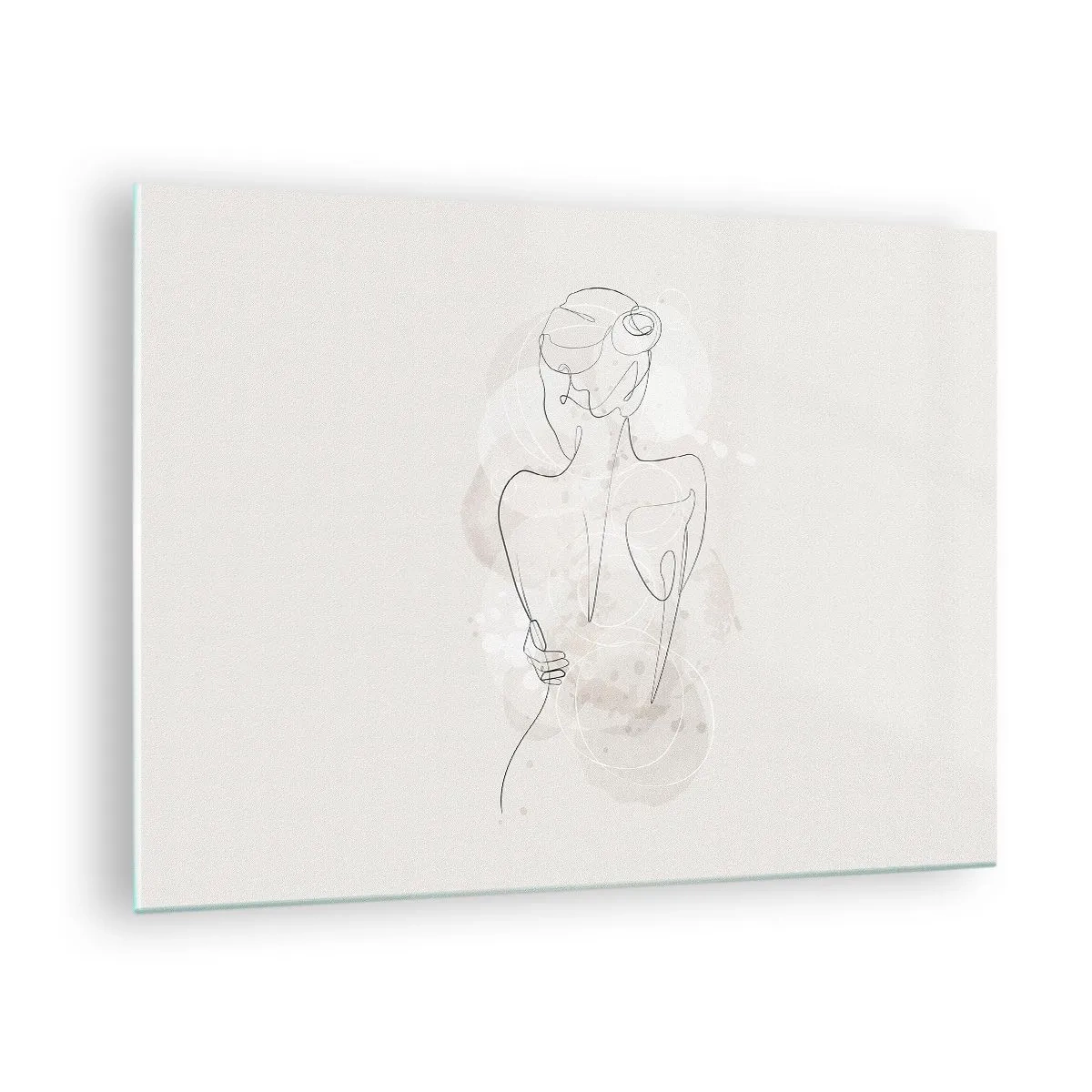 Quadro su vetro - Uno schizzo delicato di una donna su uno sfondo chiaro - 70x50cm - Come uno strumento delicato - Decorazione murale moderna per soggiorno e camera da letto ARTTOR
