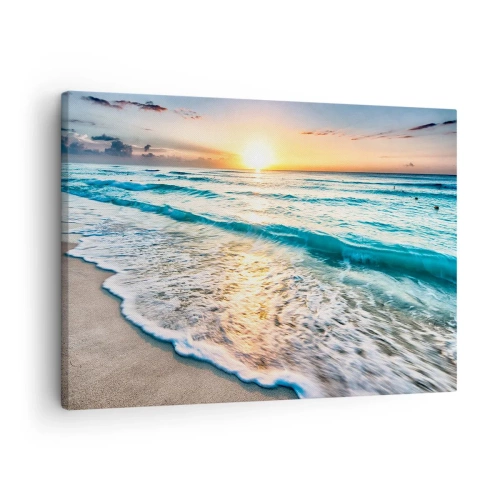 Quadro su tela - Stampe su Tela - Alba su una spiaggia tranquilla con onde - 70x50cm - Tramonto sul mare - Decorazione murale moderna per soggiorno e camera da letto ARTTOR