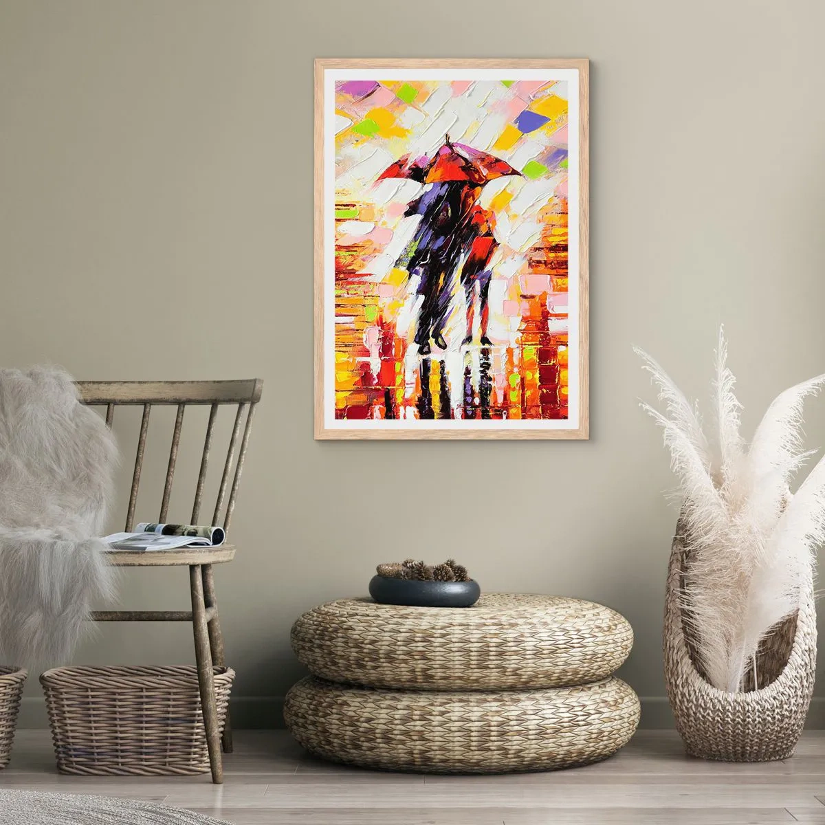 Poster in cornice rovere chiaro - Insieme nella notte e nella pioggia - 61x91 cm