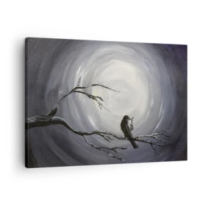 Quadro su tela - Stampe su Tela - Uccello nero su un ramo al chiaro di luna - 70x50cm - Chiave di una notte misteriosa - Decorazione murale moderna per soggiorno e camera da letto ARTTOR