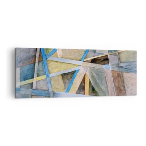 Quadro su tela - Stampe su Tela - Composizione geometrica con linee chiare e blu - 140x50cm - Dritto o obliquo? - Decorazione murale moderna per soggiorno e camera da letto ARTTOR