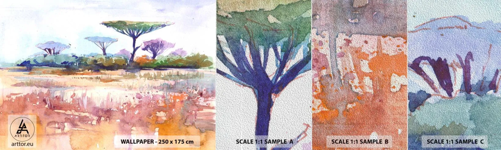 Campione di Fotomurale Premium Sand - I colori della savana - Paesaggio, Savana, Africa - 100x30 cm