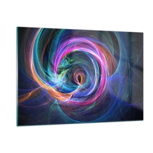Quadro su vetro - Una spirale astratta dai colori intensi su uno sfondo scuro. - 120x80cm - Dove mi porti? - Decorazione murale moderna per soggiorno e camera da letto ARTTOR