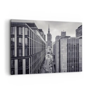 Quadro su tela - Stampe su Tela - Panorama di Varsavia con vista sul Palazzo della Cultura e sugli edifici circostanti - 100x70cm - La valle di Varsavia - Decorazione murale moderna per soggiorno e camera da letto ARTTOR